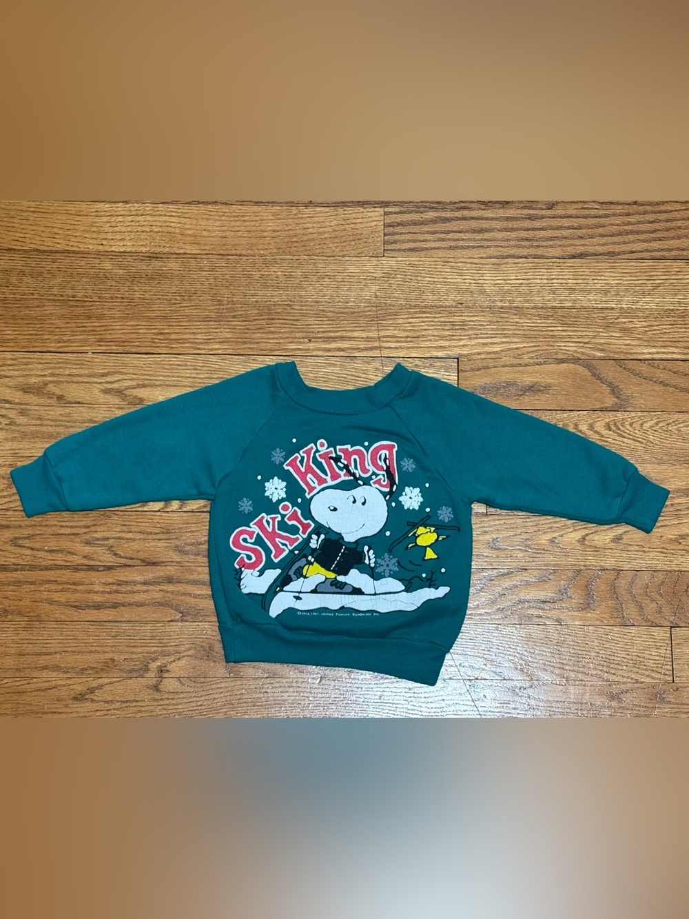 Vintage 80’s (2T) Park Bench Kids Snoopy ‘Ski King’ Green Crewneck Sweatshirt